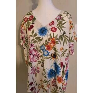 Miss Lili White Floral Plus Size Blouse Size 1XL
